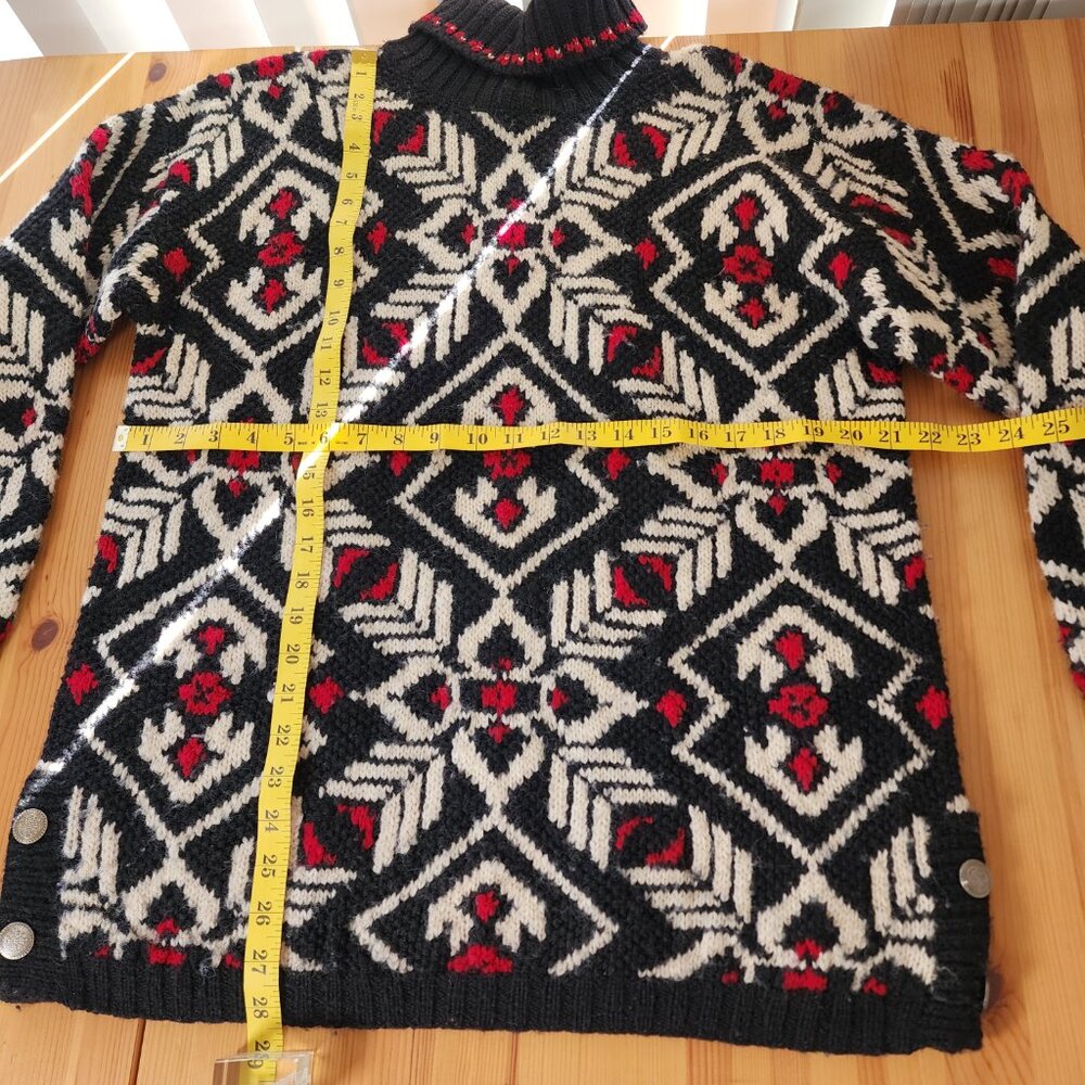 Vintage Jones New York Red Black White Wool Thick Turtleneck Oversized Sweater M - Picture 7 of 14